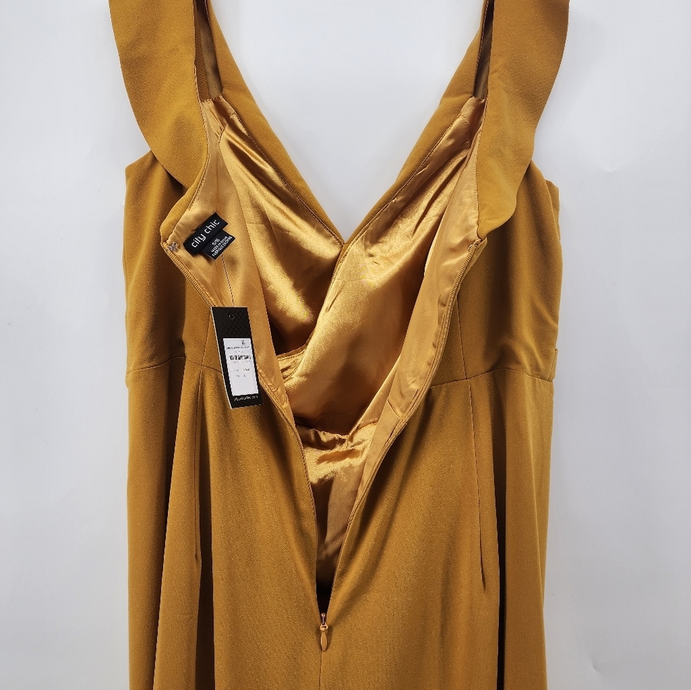 City Chic Rippled Love Off Shoulder Golden Mustard Draped Dress New‎ Size 16 - Picture 8 of 13